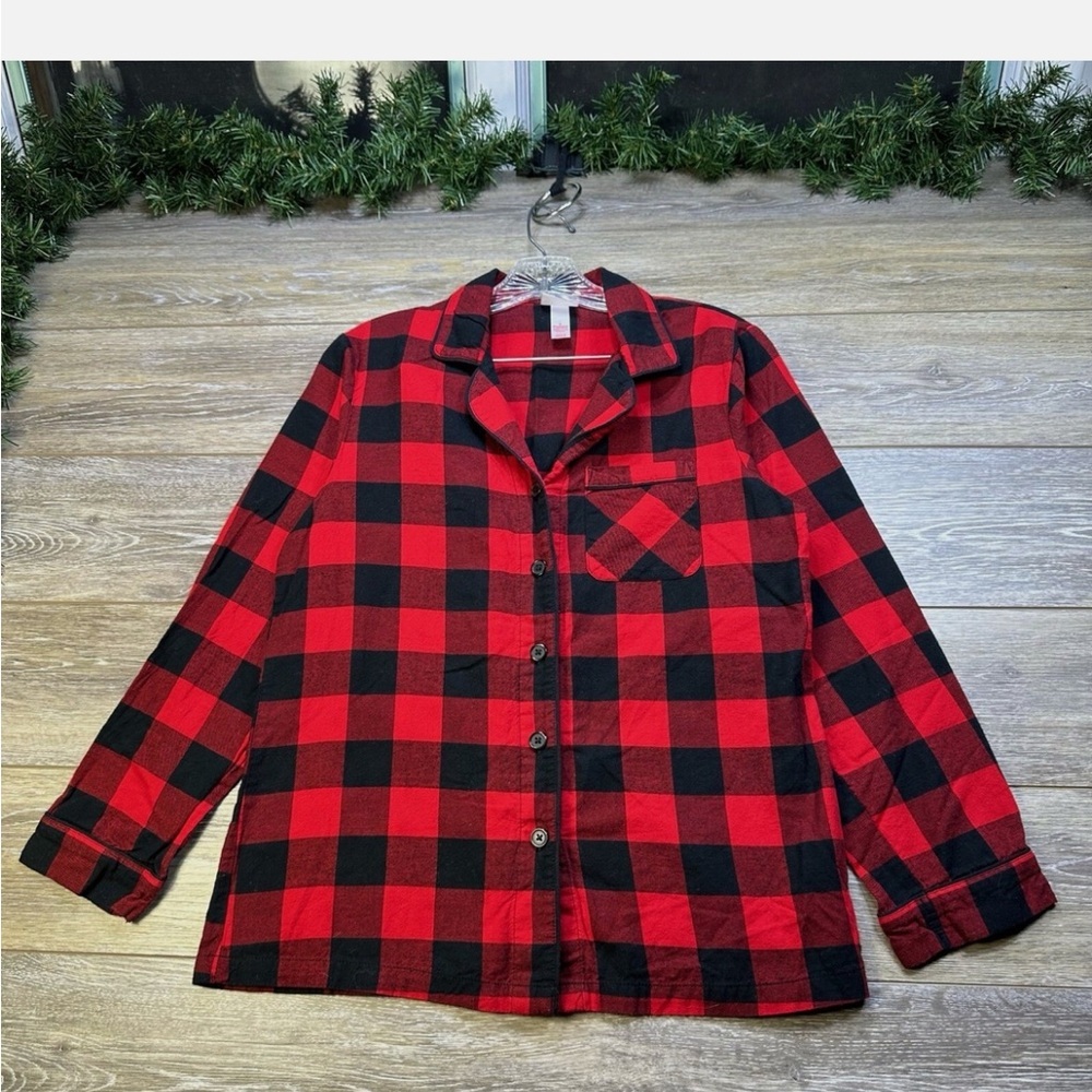 Wondershop Red and Black Plaid Sleepwear Cozy Button Down size Large